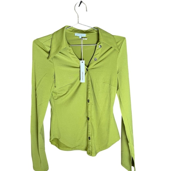 Crescent Lime Green Button Down Shirt S – Collared Stretch Poplin Top NWT - Picture 1 of 12